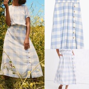 Madewell - size large midi linen blend skirt (blue/white)